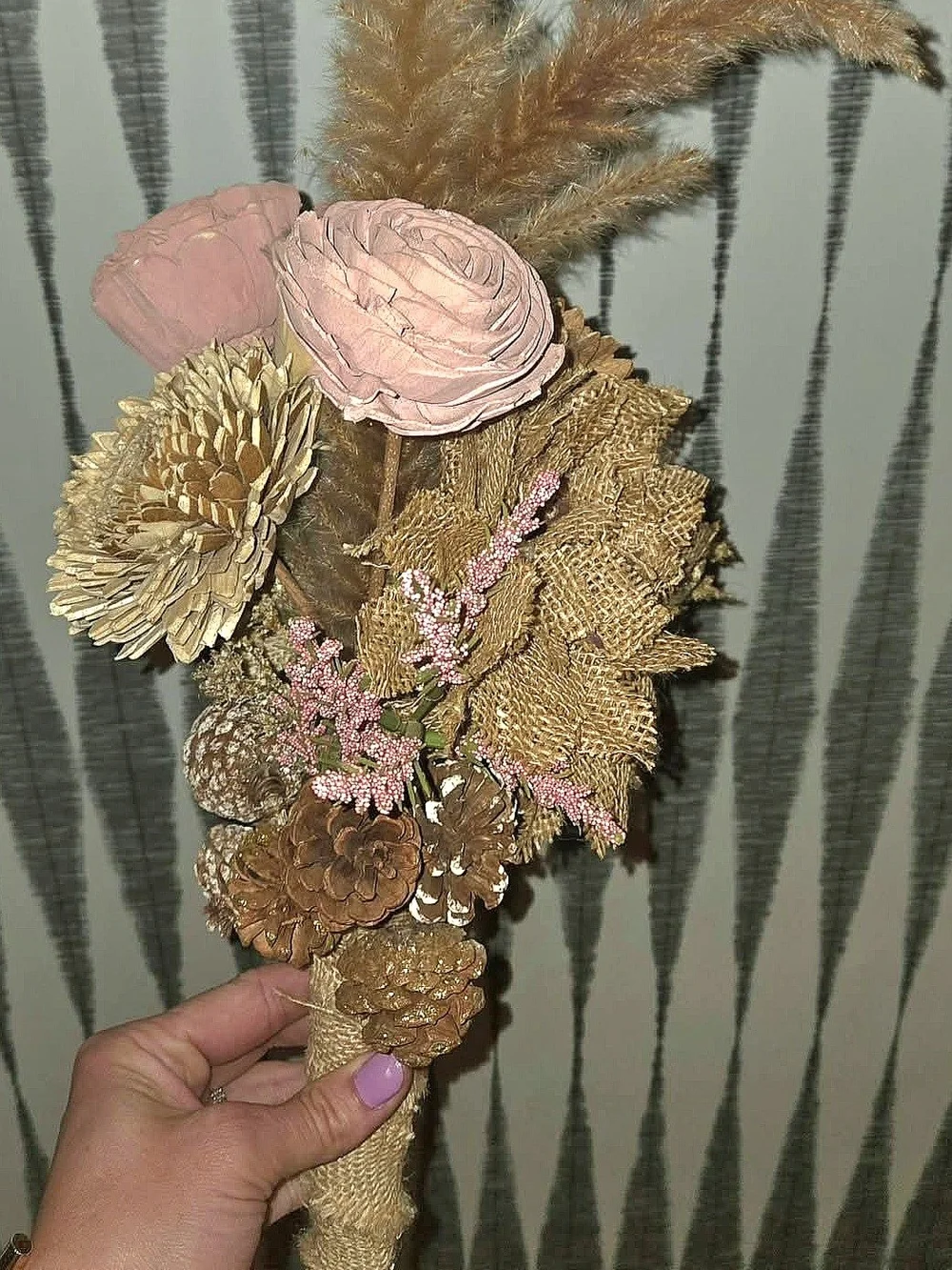 Rustic Boho Floral Bouquet Neutral Pink Pampas Grass Burlap Wedding Décor